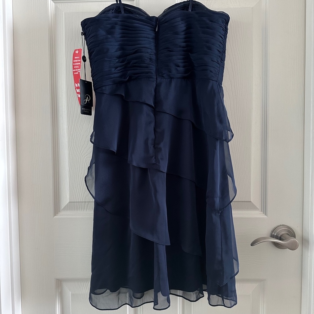 Adrianna Papell Strapless Draped Flutter Cocktail Dress Navy Blue Size 8 - Picture 4 of 11